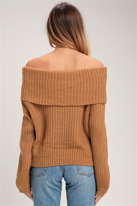 Cute Light Brown Sweater Off The Shoulder Sweater Sweater