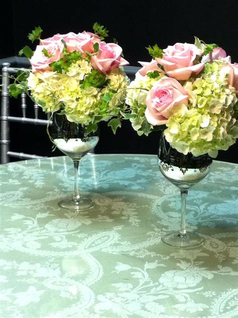 Wine Glass Wedding Flower Arrangements A Repurposed Flower Pinterest Wedding Flower