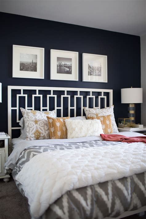 This cool, muted gray is similar to a light lilac and is a great way to add a dash of color while maintaining a modern vibe. A Look Inside A Blogger's Navy and Mustard Bedroom - My ...