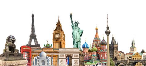 World Landmarks Photo Collage Isolated On White Background Travel