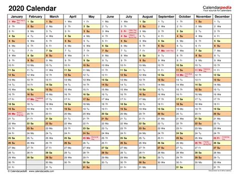 2020 Calendar Excel Template Calendar Template Printable