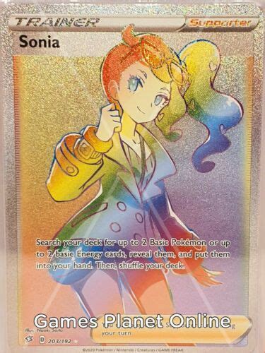 1 trainer and its ilk. SONIA 203/192 HYPER Rare Pokemon Trainer Card SWSH02 REBEL CLASH Pokémon Individual Cards Toys ...