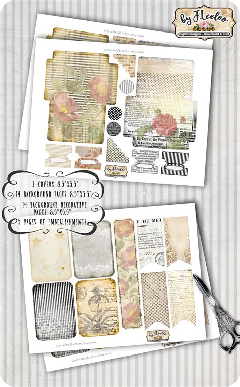 My Journal Kit Diy Vintage Shabby Chic Linen And Dot Printable Etsy