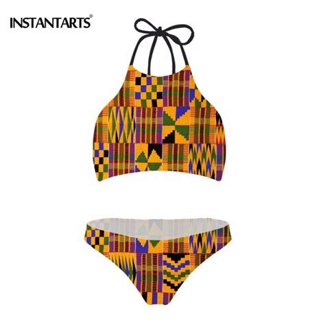 Instantarts African Print Swimsuits Women Lace Up String Bikinis Sets Brazilian Bikini Beach