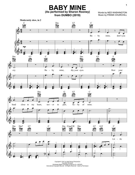 Baby Mine From The Motion Picture Dumbo 2019 Sheet Music Sharon
