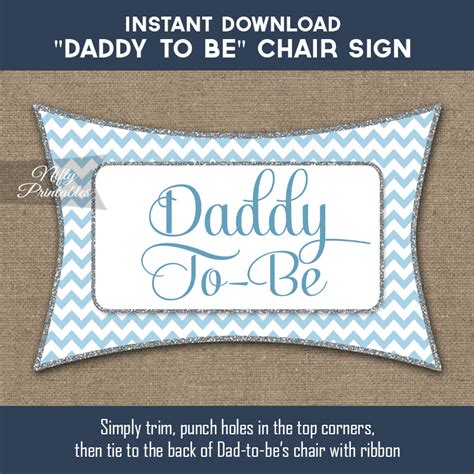Printable Daddy Baby Shower Chair Banner Blue Chevron