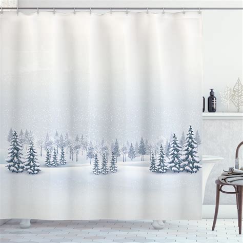 Winter Shower Curtain Winter Scene In A Park With Trees Foggy Misty