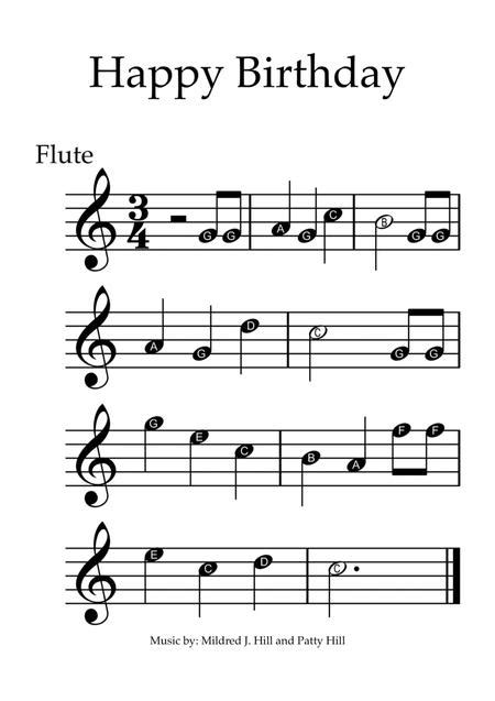 Happy Birthday Flute With Note Names By Digital Sheet Music For Individual Part Download