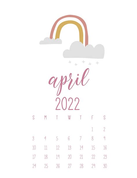 Cute April Calendar 2022 Printable Calendar 2022