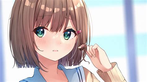 Brown Short Hair Anime Girl With Blue Dress Hd Anime Girl Wallpapers Hd Wallpapers Id