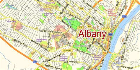 Albany Vector Map New York Us Exact City Plan Scale 155257 Full