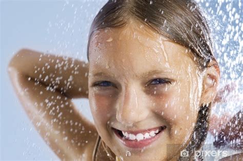 Sticker Happy Teen Girl Taking Shower Bath Pixersnetau