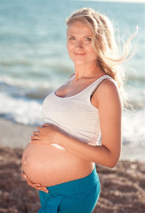 Pregnant Woman Resting At Beach Stock Image Image Of Girl Beautiful
