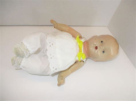 Composition Strung Vintage Baby Doll Painted Face Molded Hair 9