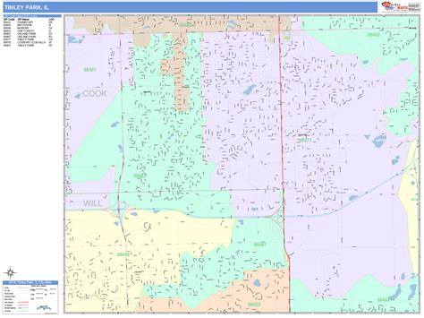 Tinley Park Illinois Wall Map (Color Cast Style) by MarketMAPS