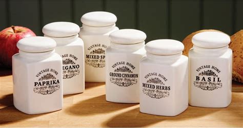 Especias Vintage Home Spice Jars Set Of 6 Cream Ceramic Stylish