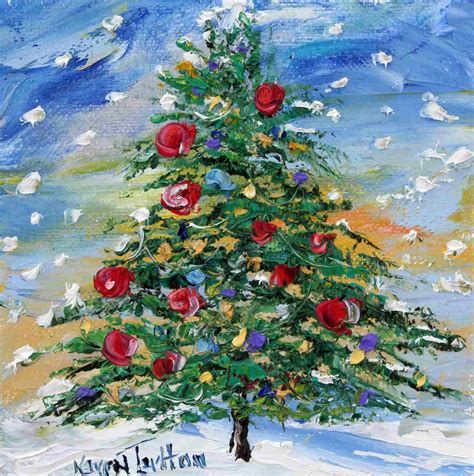 Christmas Tree Painting Holiday Art Original Oil Palette Knife