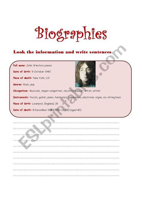 Biographies Esl Worksheet By Joselin