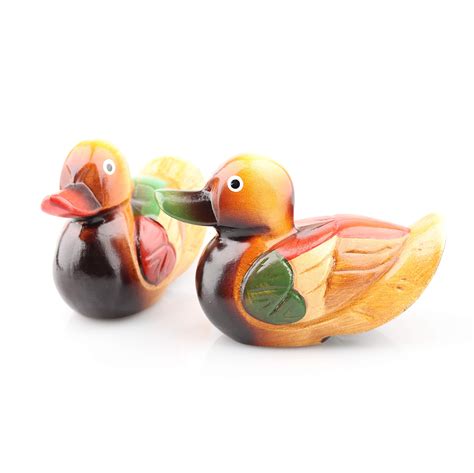 Wooden Mandarin Duck Ornament Craft Home Décor Accents Duck Figurine 2