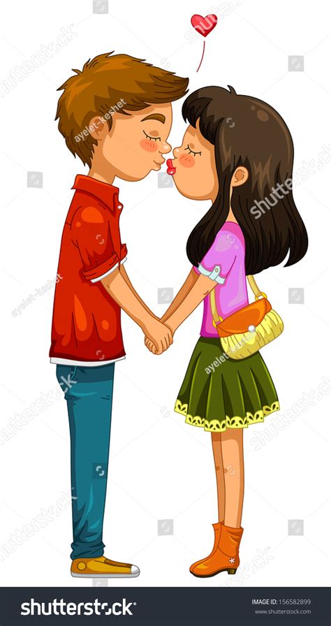 Young Boy Girl Kissing Stock Illustration 156582899