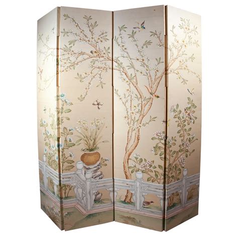 Four Panel Gracie Hand Painted Wallpaper Screen Hand Painted