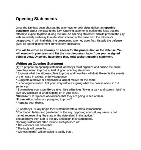 10 Opening Statement Templates To Download Sample Templates