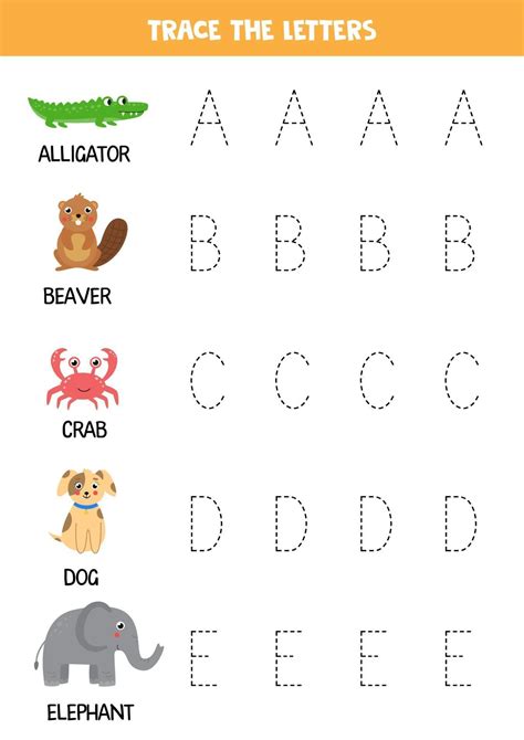 Tracing Letters Of English Alphabet With Animals Writing Practice