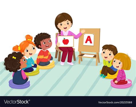 Group Of Preschool Kids And Teacher Sitting On The Floorteacher