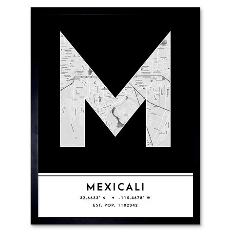 Wee Blue Coo Mexicali City Map Mexicali Black And White By Wee Blue Coo