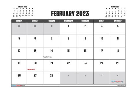 Download Free Printable February 2023 Calendar Pdf And Image