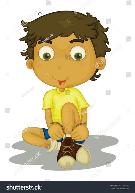 Illustration Boy Putting Shoes On Stock Vector 102049261