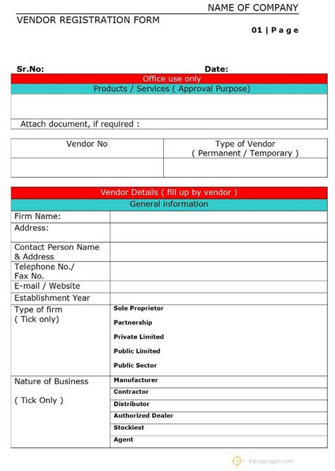Vendor Registration Form Simple Format