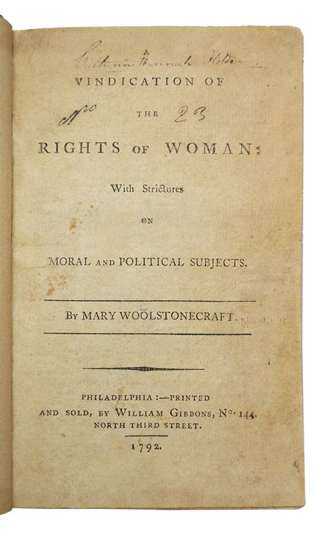 Vindication Of The Rights Of Woman With Strictures On Moral And Political Subjects Mary