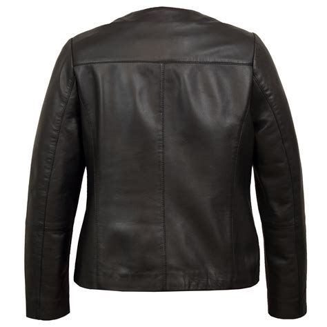 Grace Womens Black Collarless Leather Jacket Hidepark Leather