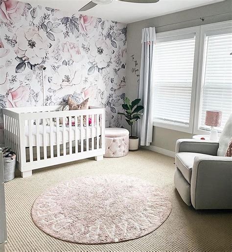 Pink And Gray Floral Wallpaper In 2020 Baby Girl Nursery Pink