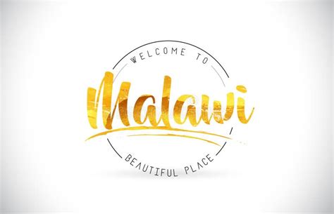 Malawi Welcome To Word Text With Handwritten Font And Golden Tex Stock