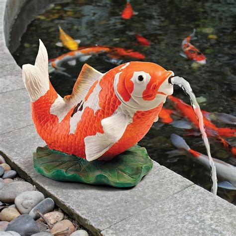 Koi Fish Statue Water Feature Fountain Sculpture Ornament Garden Pond