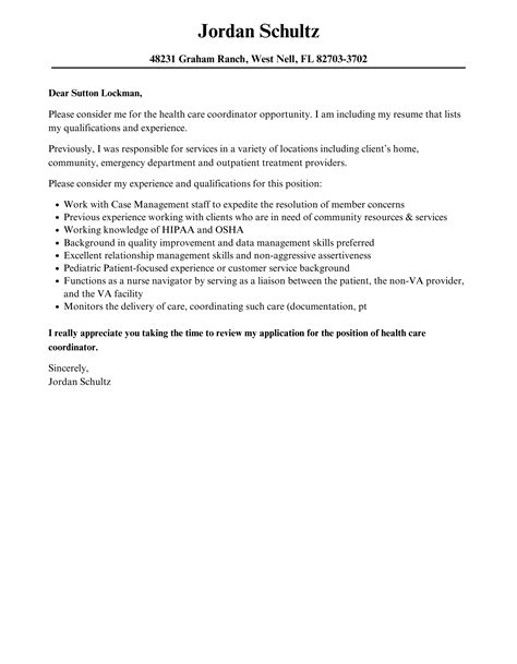 Health Care Coordinator Cover Letter Velvet Jobs