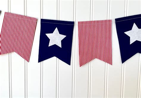 Patriotic Pennant Banner Red White And Blue Pennant Banner Etsy