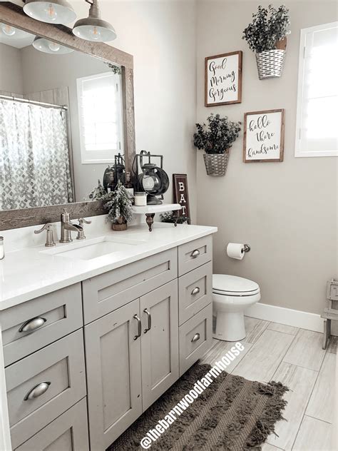 Gray And White Farmhouse Bathroom Farmhouse Bathroom Decor Bathroom