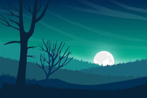 Premium Vector Landscape Moon Night Cartoon Background