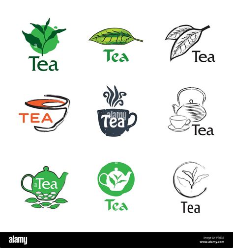 Set Of Vector Logos Of Tea Theme Stock Vector Image And Art Alamy