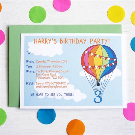 Rainbow Balloon Personalised Birthday Party Invitations By Superfumi