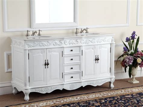 This master bathroom double sink vanity is lit by a strip of warm white leds, as well as two modern bathroom pendants. Adelina 64 inch Antique White Double Bathroom Vanity ...