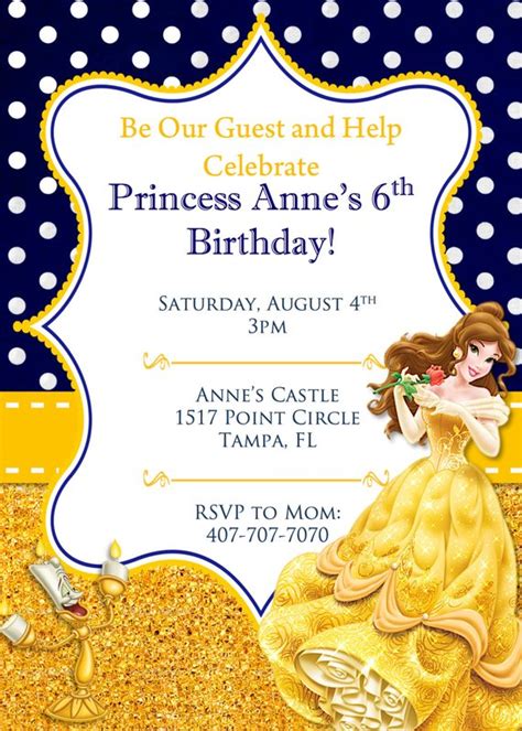 Princess Belle Birthday Invitation Birthday Invitations Party