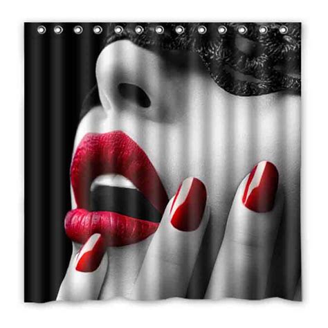 Sexy Red Lips Girl Yellow Feather Shower Curtains Custom Design