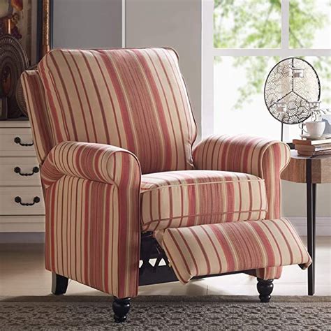 Striped Push Back Recliner Chair Red Tan Traditional Transitional