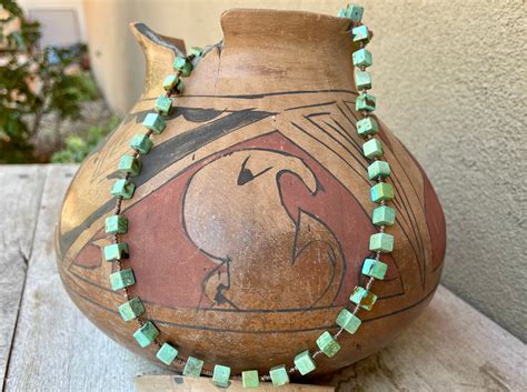 Turquoise Cube Shaped Bead Heishi Necklace Southwestern Native