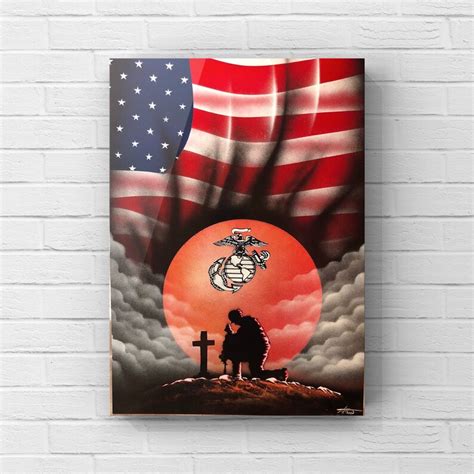 American Flag Kneeling Soldier With Cross And Usmc Emblem Etsy