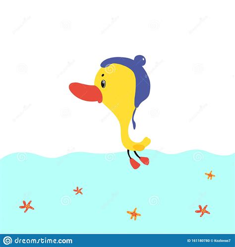 Cartoon Ducks Floats On Water Vector Illustration Hand Drawn Style